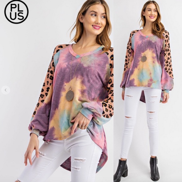 LAST 1 - NWT Boutique Hi-Lo tie dye cheetah waffle - Picture 2 of 6